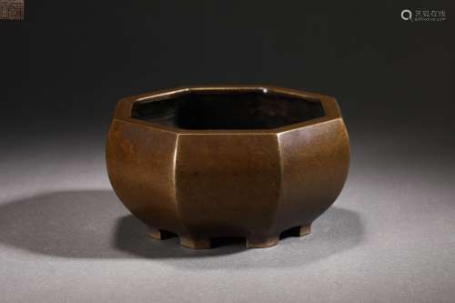 Ming Dynasty Bronze Octagonal Furnace