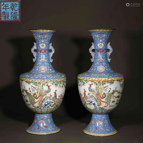 Qing Dynasty Enameled Hundred Bird big Vase