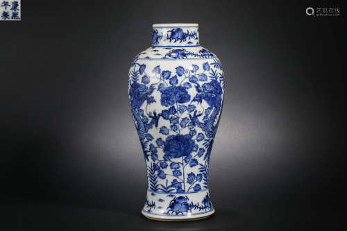 Qing Dynasty Blue and White Dragon Statue
