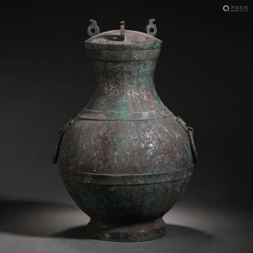 Han Dynasty Copper Jar Inlaid with Gold and Silver