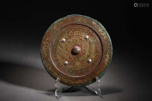 Han Dynasty Bronze Mirror Inlaid with Gold and Silver