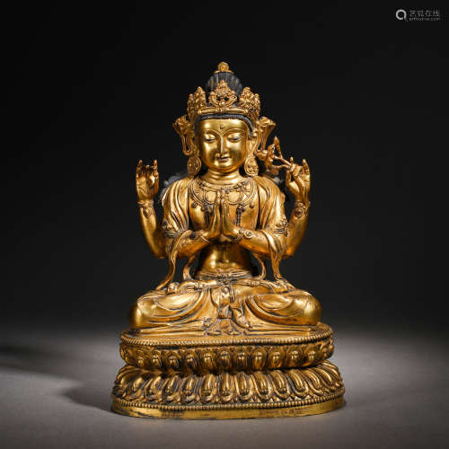 Qing Dynasty Gilt Bronze Four-arm Guanyin Statue