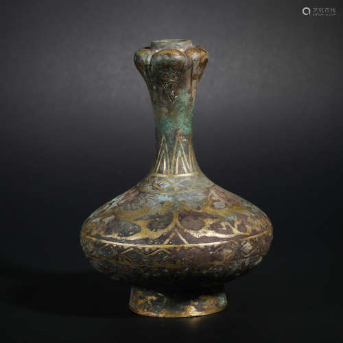 Han Dynasty inlaid gold and silver flower vase