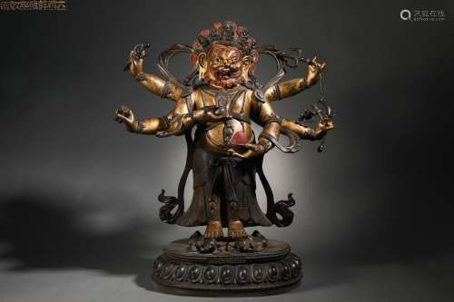 Qing Dynasty Bronze Big Black Sky Statue with Six Arms
