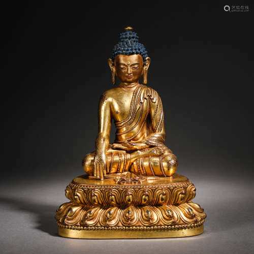 Qing Dynasty Bronze Inlaid Gold Buddha Statue