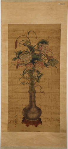 Chinese ink painting,
Lang ShiNing's flower illustration