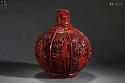 Qing Dynasty Lacquer Flower Bottle