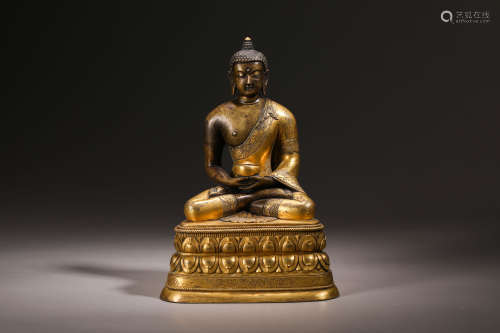 Qing Dynasty Bronze Inlaid Gold Medicine Buddha