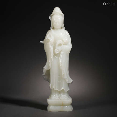 Qing Dynasty Hetian Jade Guanyin Buddha Statue