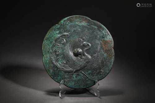 Han Dynasty Bronze Mirror with Bird Pattern