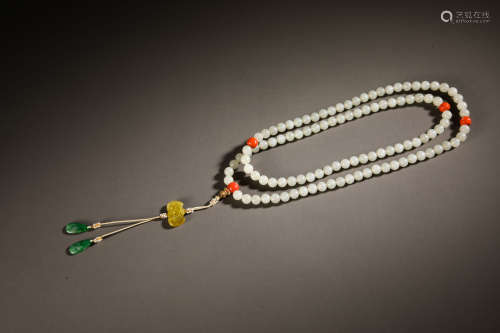 Qing Dynasty Hetian Jade 108 Buddhist Beads