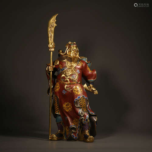 Qing Dynasty Cloisonne Guan Gong Statue