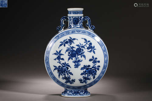 Qing Dynasty Blue and White Flower Holding Moon Vase