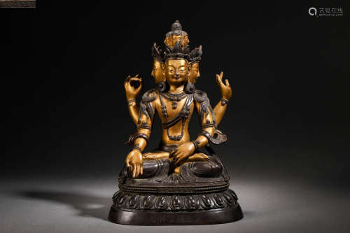 Qing Dynasty Bronze not empty winding rope Statue of Buddha