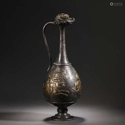 Tang Dynasty Gilt Silver Beast Head Pot