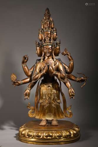 Qing dynasty gilt bronze eleven sides
Statue of Guanyin Stat...