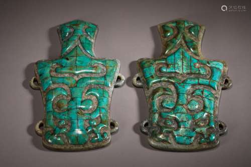 Han Dynasty Hetian jade inlaid pine and stone pendant