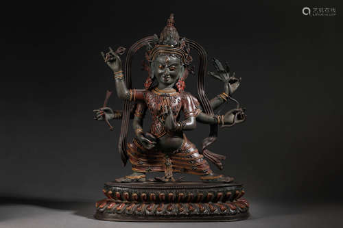 Qing Dynasty Bronze six-armed Buddha statue