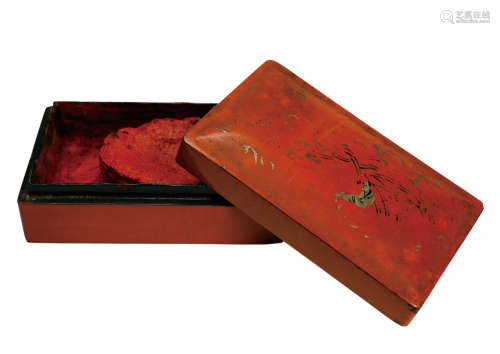 民國  長方形硃砂印泥漆盒