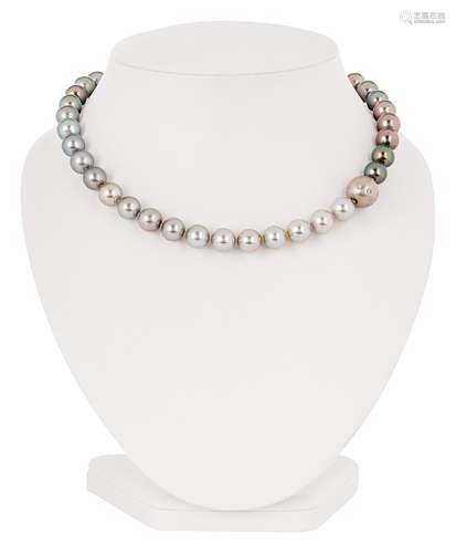 Tahiti pearl necklace «Mystical depth of the sea» with diamo...