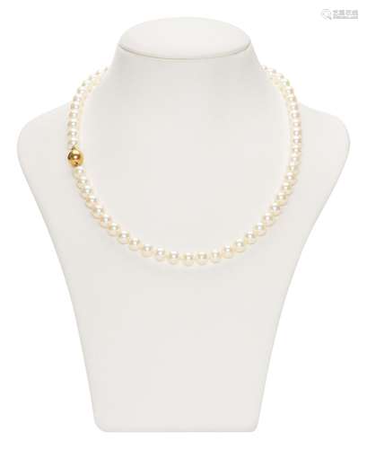 Matinee pearl necklace with polished ball closure