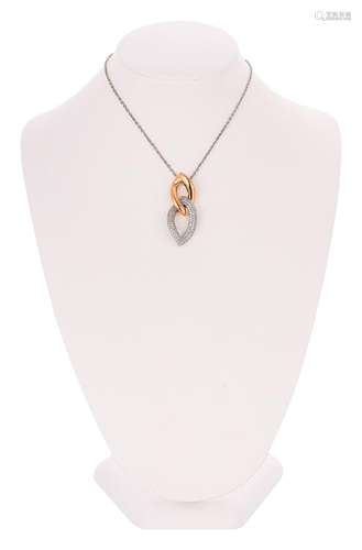 Bicolour pendant with diamond pave on chain