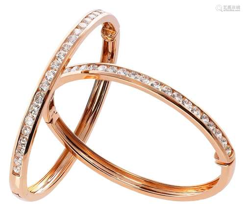 Pair of rose gold diamond hoop earrings