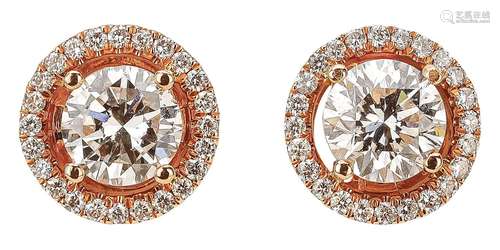 Pair of rose gold cluster ear studs with diamonds