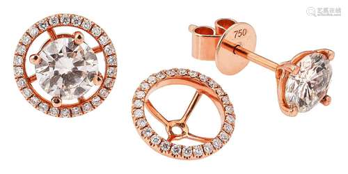 Pair of rose gold solitaire diamond ear studs with jackets «...