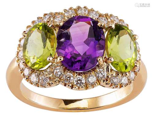 Cluster ring with gemstones and diamonds