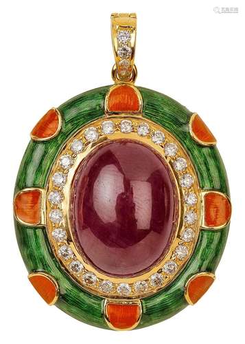 Necklace pendant with one ruby weighing almost 50 carats and...