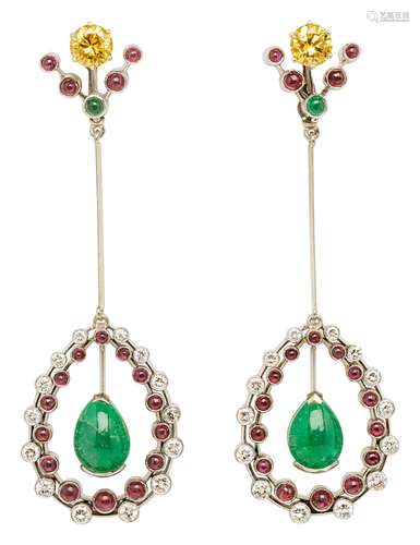 Pair of multi-coloured exchangeable earrings with fancy yell...