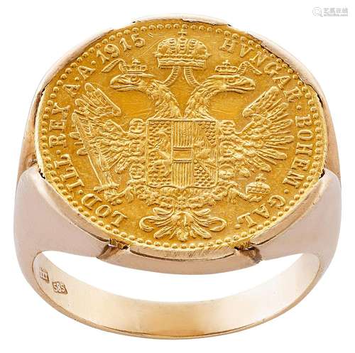 Vintage ring with Austrian 1 Ducat coin