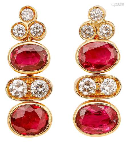 Pair of ruby earrings with diamonds