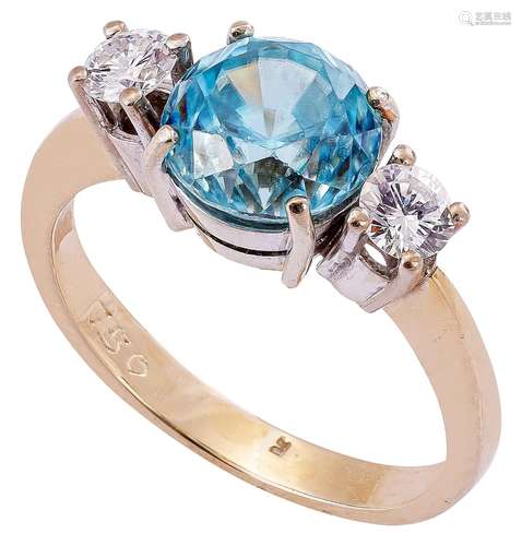 Mid-century blue topaz ring with diamonds