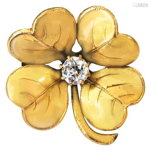 Art Nouveau cloverleaf brooch with diamond