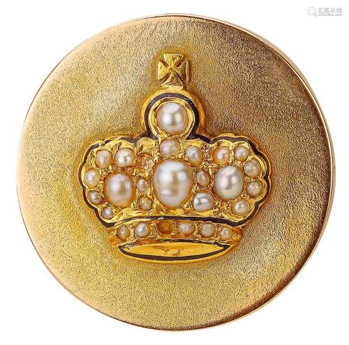 Historism brooch with crown motif and oriental pearls