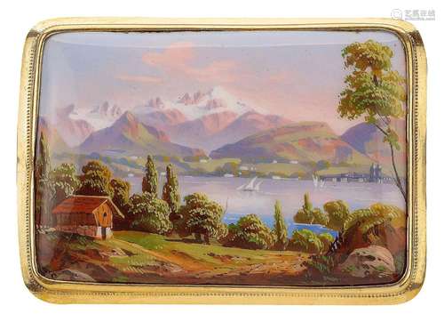 Late Biedermeier enamel brooch «Lake Geneva»