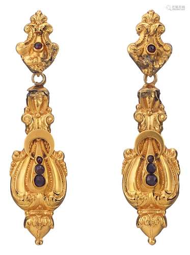 Pair of Biedermeier garnet earrings