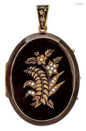 Biedermeier locket pendant with oriental pearls