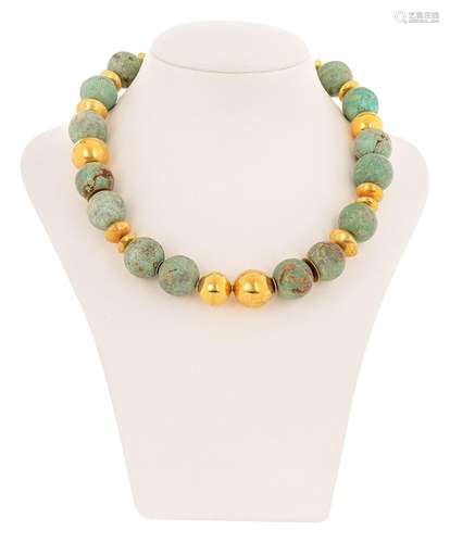 Turquoise necklace with gold beads