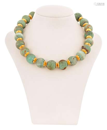 Turquoise necklace with gold elements