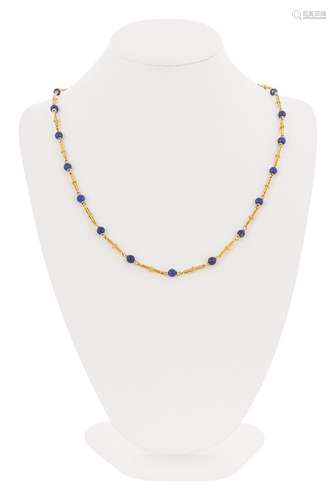 Gold necklace with lapis lazuli beads