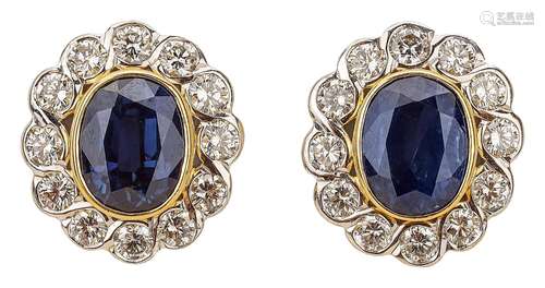 Pair of Petite Fleur ear studs with sapphires and diamonds