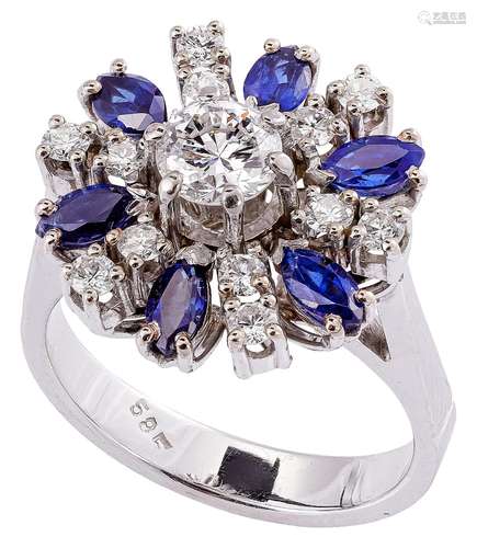 Cluster ring with diamonds and sapphires