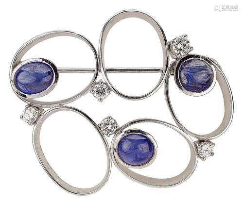 Sapphire brooch «Loops» with diamonds