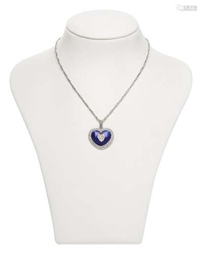 Enamel pendant with diamond heart weighing 1,50 carats on ch...