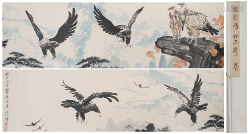 A Chinese Eagle Painting Hand Scroll, Xu Beihong Mark