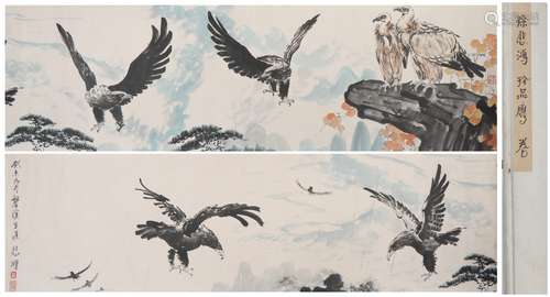 A Chinese Eagle Painting Hand Scroll, Xu Beihong Mark