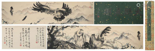 A Chinese Eagle Painting and Calligraphy Hand Scroll, Xu Bei...